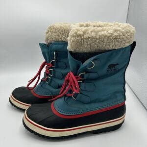 Sorel Winter Carnival Snow Boots Women’s 8 Blue Pink Waterproof Insulated